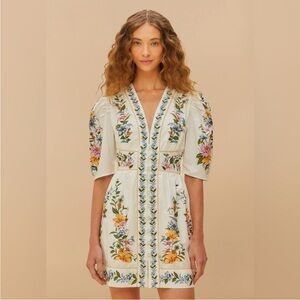 Farm Rio Off-White Sweet Bloom Dreamscape Organic Cotton Mini Dress M Medium NWT